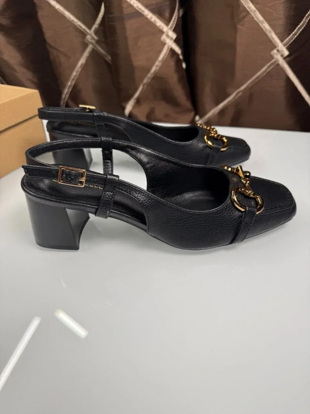 Newbella Black Horsebit Slingback Block Heel Pumps Size 9